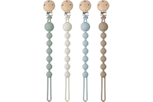 AYSYR 4 PCS Dummy Clip Boys Grils,Pacifier Clips Silicon,Dummy Chain Portable,Mam Soother Clips & Teether 2-in-1 Design,Dummy Strap BPA Free(4 Color)