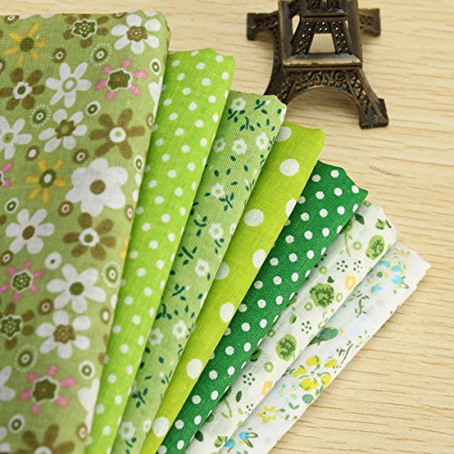 KING DO WAY 7Stueck Stoffpakete Baumwollstoff Patchwork Stoffe Baumwolle Stoffreste Paket Gruen 50x50cm - 3