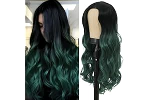 ‎SIUDUS Siudus Schwarz bis Grün Lange Wellige Perücke für Frauen Lockige Ombre Synthetische Natürliche Mittlere Teil Welle Haar Perücke für Halloween Tägliche Verwendung