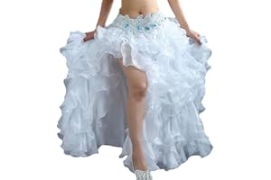 YuanDian Femme Couleur Unie Danse du Ventre Haute Fente Longue Jupe Costume De Danse Orientale Professionnelle (Non Compris la Ceinture)