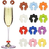 12 Segnabicchieri In Silicone Colorati - Riutilizzabili, Per Vino, Champagne E Cocktail