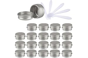 ZEOABSY 48 Piezas Tarros de Aluminio con Tapa Rosca 5ml, Plata Tarros de Aluminio Vacíos Redondo para Contenedor De Cosméticos Cremas Caja de almacenaje con 12 Espátula