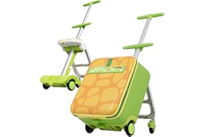 Jovikids Kinderkoffer zum Draufsitzen, 3 in 1 32L Trolley Kinder mit Teleskopstange und 4 Rollen, Reisekoffer Kinder, Faltbar und abnehmbar, mehrere Fächer (Grün)