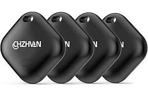 CHZHVAN Smart Air Tracker Localizador Tag Funciona con Apple Buscar (sólo iOS), Batería Reemplazable, Resistente al Agua, Bluetooth Key Finder para Bolsas, Equipaje, Mascotas y Mochila (Negro, 4 Pack)