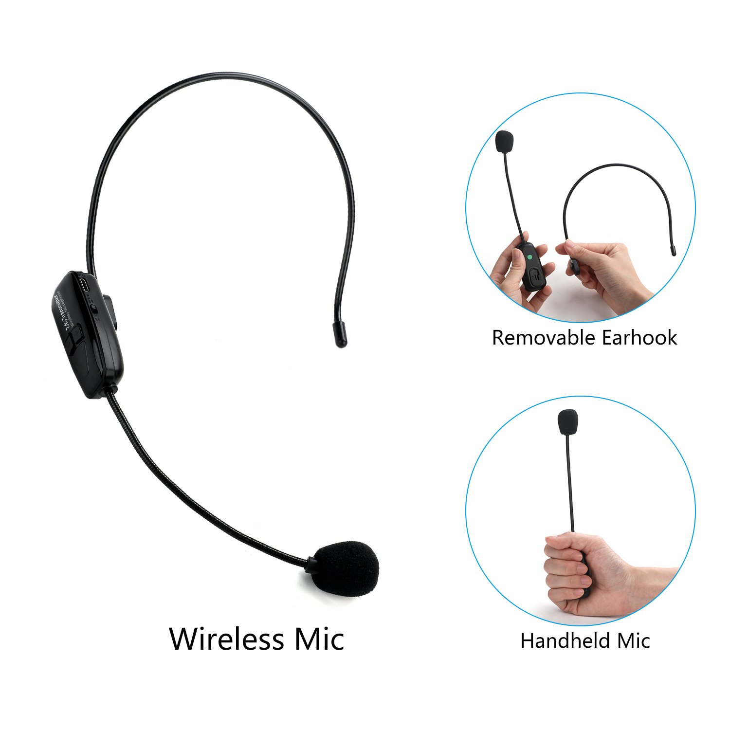Wireless Microphone Headset, Jelly Comb 2.4G Wireless Mic Headset and