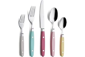 ANNOVA Juego de Cubiertos 20 Piezas Acero Inoxidable Mango de Color con Remache/Cubiertos Estilo Retro (Pastel Mix, 20 Pieces)