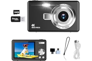 CIENXUAN Digital Camera 2.7K FHD 50MP with 2.4" LCD Screen,16X Digital Zoom, Compact Portable Vlogging Camera with 64G SD Card and Android Huawei OTG Adapter for Kids Teen Students Beginner (Black)