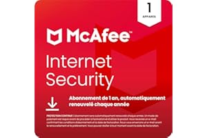 McAfee Internet Security 1 appareils 2025 | 12 mois | Protection en temps réel des ordinateurs | automatiquement renouvelé chaque année | Téléchargement numérique