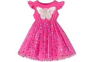 LUVCES Robe Princesse Fille Manches Longues/Courtes à Volants Tutu Robe Casual Motif Floral Tulle Robes pour Enfants Fête d'anniversaire Tenue 2-6Y