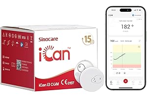 sinocare iCan Sensor Continuous Glucose Monitoring, Salida cada 3 minutos, 15 Días de Duración, Sin escaneo, menos dolor, CGM Glucosa Monitor Continuo Conexión Bluetooth