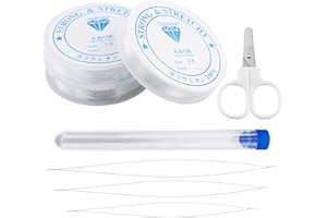 GUDQVOZIHG 3 Rollos de Hilo Elástico Transparente Resistente para Brazaletes, Cuerdas de Perlas Elásticas y Extensibles de Cristal, Hilo para Brazaletes de Perlas, con Tijeras y Aguja para Perlas, para la Fabric