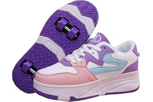 Mateju Chaussures à Roulette Garçons Filles, 2 en 1 Patins à roulettes Retractable Enfant avec 4 roulettes Chaussures de Skateboard Réglables Adolescents pour Intérieur Extérieur