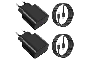 VEMFAY Chargeur USB C Rapide 25W X 2 +2MX2 USBC Cable, USB C Secteur Adaptateur Charge Secteur pour Samsung S25/S24/S23/ S22 /S21 /S21 Ultra,S20 FE, A16/A15/A14/A54/A53/A34, pour iPhone Huawei Xiaomi