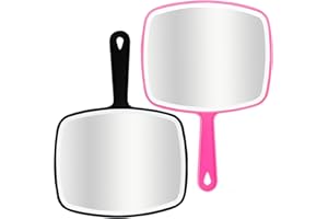 DVHOK Lot de 2 miroirs portatifs avec trou de suspension dans la poignée, noir et rose, 18,8 x 26,4 cm (l x L)