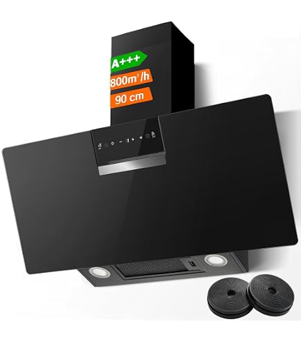 GURARI GCH 286 BL 6 Prime Séparateur de charbon, Hotte d'aspiration 60cm/ Tête libre/ Noir/ 1000m³/h/séparateur de charbon inclus - Electroménager