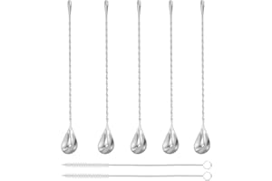 EASYKEENECOM 5 Pièces Cuillère à Cocktail en Acier Inoxydable Cuillères à Mélanger Longue Spirale Manche Cuillères à Gin pour Martinis Café Bar Cuillères à Cocktail Shaker Agitateur Cocktail