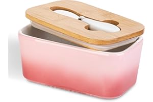 Mantequillera de Porcelana con Cuchillo y Tapa, Henten Home Contenedor Grande para Mantequilla, Recipiente Hermética para Todo Tipo de Mantequilla(Rosa Sakura)