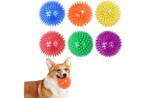 zukent 6Pack Dog Squeaky Balls, Spiky Dog Balls with Squeaker, Squeaky Dogs Toys Ball, High Bounce Rubber Spike Small Dogs Ball for Puppy Rubber TPR, Teething Cleaning, Small and Medium - 5.5cm