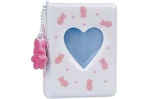 SHENGO 3 inch Mini Photo Album, Kpop Photocard Binder, Mini Photo Kpop Album Cute Kpop Photocard Holder Book, Love Heart Hollow Photocard Id Holder 40 Pockets with Lovely Pendant for Photo Collection