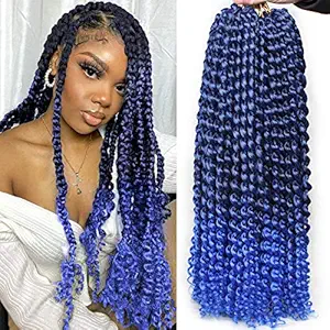Leeven 18 Inch 6 Packs Ombre Blue Passion Twist Crochet Hair for Butterfly locs Synthetic Bohemian Water Wave Crochet Braiding Hair for Passion Twist 1B/Blue#