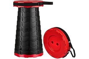 PixiPals RED Telescoping Stool, Adjustable Height, Collapsible Retractable Folding Stool Portable Load 330 lb Folding Seat for BBQ Camping Pool Fishing Hiking Garden.