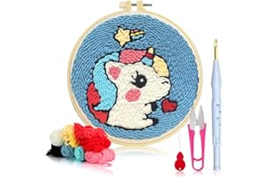 XiXiRan Embroidery Kit, Strumento di Ricamo per Principianti, Ricamo Starter Kit con Telaio, Kit di Ricamo per Aghi da Punzonatura, con Penna a Punzone, per Bambini, Adulti, Mestiere (Unicorno)
