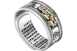 Wopohy Anillo de plata 99 PiXiu budista de corazón sutra anillo de animal mítico chino PIXIU para hombres y mujeres, anillo de moda Feng Shui Lucky Wealth budista, unisex