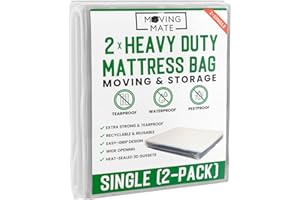 MY MOVING MATE Single Mattress Bag for Moving and Storage - 2-Pack - Mattress Cover for Moving and Storage - 5 Mil Mattress Protector Storage Bags - Heavy Duty, Reusable, Tearproof