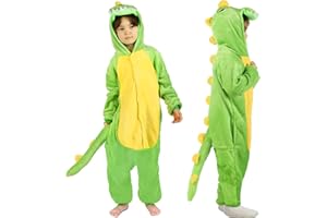 Kitimi Costume Dinosauro Bambini- Dinosauro Costume da Pigiama Animali Tuta Onesie-Peloso Tutina Unisex Dino Costumi di Carnevale con Cappuccio Abbigliamento per Bambini Cosplay Halloween Party Natale