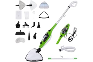 QIMU 1300W Dampfreiniger Dampfbesen 10 in 1 Multifunktions Reiniger Dampf Mop,mit 3.5m Kabel und 10 Zubehör,Für Alle Boden, Bank, Badezimmer Und Teppich