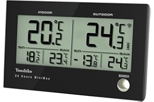 Youshiko Digital Wireless Indoor outdoor Weather Thermometer, Gauge, Monitor Temperature, Meter for Home Office (with outdoor Sensor) Min/Max Records (24 Hour Auto Reset)