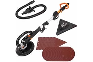 Evolution Power Tools R225DWS-T, Telescopic Drywall Sander with Dual Heads, Wall Sander, Ceiling with Pole, dustless, Floor, Electric, Ceiling, with LED Touch, 24 Sanding Sheets 225mm Orbital (230v)