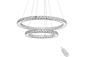UISEBRT 48W Lampada a Sospensione Moderna Cristallo - Lampadario Creativo Regolabile in Altezza Lampada da Soffitto Due anelli Cucina Salotto Camera da letto, Dimmerabile