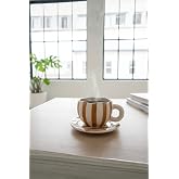 Mithra Life Kahverengi &Ccedil;izgili 400 ml El Yapımı Seramik &Ccedil;ay Kahve Kupa Takımı MIT1327