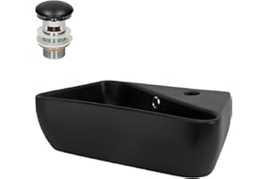ML-Design Waschbecken Keramik Schwarz 45x27x13 cm Eckig inkl. Ablaufgarnitur, Hahnloch rechts, Wandmontage/Aufsatzwaschbecken, Waschtisch mit Überlauf, Aufsatz-Waschschale Waschplatz Handwaschbecken