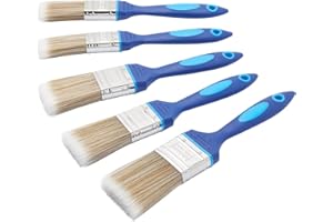 Fit for the Job Juego de Pinceles de Pintura DIY de 5 Piezas para un Acabado Suave con Pinturas en emulsión, Brillantes y satinadas - Cont. 2 cepillos de 1", 2 de 1,5", 1 de 2"