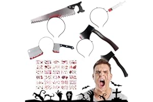 AHYDFSR 4 Pezzi di Fascia Horror per Halloween, dotate di 30 Pezzi di Adesivi Tatuaggio di Cicatrici, con Design Realistico di Coltello e Machete – Ideali per Feste di Halloween, per Bambini e Adulti.