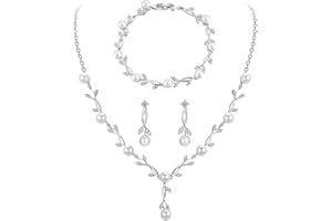 Toplstud Hochzeit 925 Schmuckset Silber Damen, Halskette Armband Ohrringe in Form eines Blattes mit Perlen und Zirkonia, Hochzeitstag Geschenke für Braut Frauen