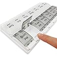DSYSC Pill Boxes 7 Day 2 Times a Day with Opening Push Button, 7 Day Pill Box Organiser, Weekly Tablet Organiser Boxes 7 Day AM and PM, Medication Organizer Case for Vitamins (Grey White)