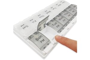 DSYSC Pill Boxes 7 Day 2 Times a Day with Opening Push Button, 7 Day Pill Box Organiser, Weekly Tablet Organiser Boxes 7 Day AM and PM, Medication Organizer Case for Vitamins (Grey White)