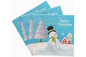 AKIUHEN 20 Sheets Christmas Napkins, Blue Snowman Party Napkins, Odorless Suitable for Christmas Parties, Kitchens, Party Supplies, and Events(Blue-Snowman)