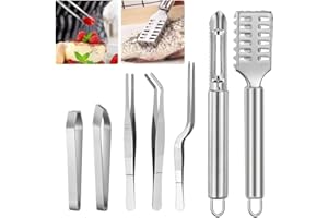 QINERSAW 7 Pz Pinzette per Lische di Pesce Pinzette per Pesce Professionali Pinzette da Cucina Pinza Leva Lische in Acciaio Inossidabile per il Pesce, Dolci Fai da Te