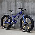 JAMCHE 26Inch Mountain Bikes, Adult Fat Tire Mountain Trail Bike, 27 Speed Bicycle, High-carbon Steel Frame Full Suspension Dual Disc Brake, 4.0 Inch Thick Wheel Mountain Snow Beach Bikes