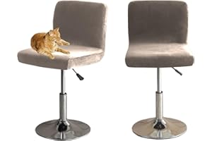 ‎HOMECOVER HOMECOVER Barhocker Bezüge Mit Rückenlehne, Stretch Samt Stoff Barhocker Stuhlbezüge Abnehmbar Niedriger Rücken Schwenkbare Stuhlbezug-Taupe-2er Set