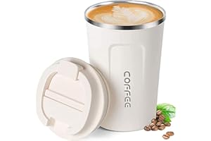 ERBO Kaffeebecher to go, Thermobecher Edelsthal, Auslaufsicher Kaffeetasse Kaffeebecher mit Deckel, Kaffeetasse Thermobecher für Unterwegs Umweltfreundlich, Weiß 380ml