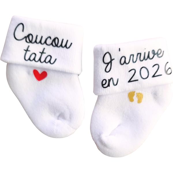 Chaussons Bébé Personnalisables DSTNY - Message "coucou J'arrive En 2025" - Cadeau Naissance