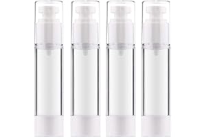 Yalbdopo 4Pcs Airless Pump Bottle | Refillable Empty Clear Travel Lotion Pump Containers/Vacuum Press Pump Bottles for Foundation, Essence, Lotion (50ml)