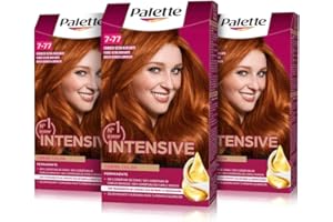SCHWARZKOPF Palette Intensive Creme Color 7-77 Cobrizo Ultra Radiante, tinte de pelo permanente con aceite de macadamia y almendras, cubre el 100% de las canas y raíces, para un color radiante, Pack 3
