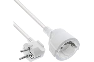 InLine® Przedłużacz prądu wtyczka z zestykiem ochronnym kątowa/gniazdo, biały, 1 m