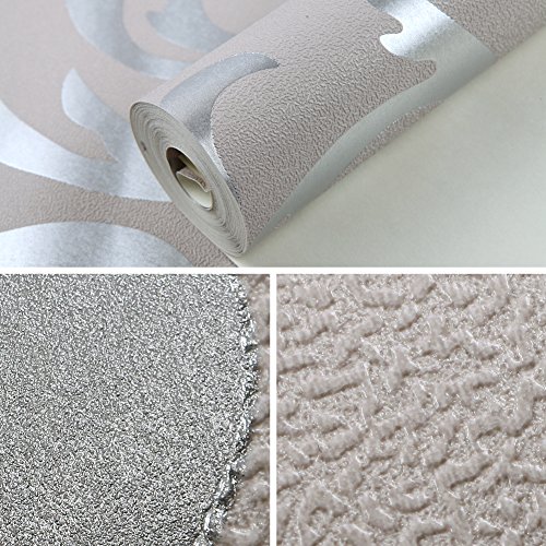 Europa HANMERO®einfache und europäische PVC-Tapete Prägung Mustertapete 0.53m*10m silbergrau für Fernsehhintergrund, Schlafzimmer, Sofahintergrund, Hotel - 6